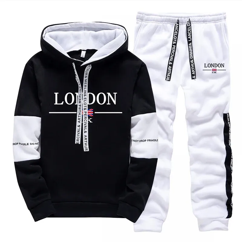  Mens Tracksuit Casual Printing Sweatshirts Daily Sports Jogging Mens Clothing Black White Single Piece Hoodie Pants Sportswear 