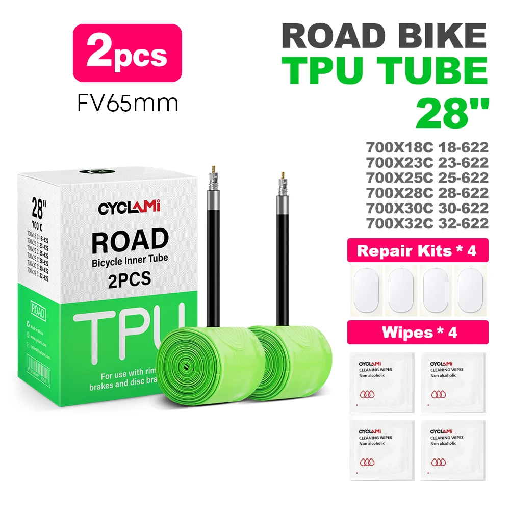 CYCLAMI TPU-Material Ultraleichter Fahrradschlauch 700C 18 32 Rennrad-MTB-Fahrradreifen 45 65 mm Länge Französisches Ventilreifen-Reparaturwerkzeug
