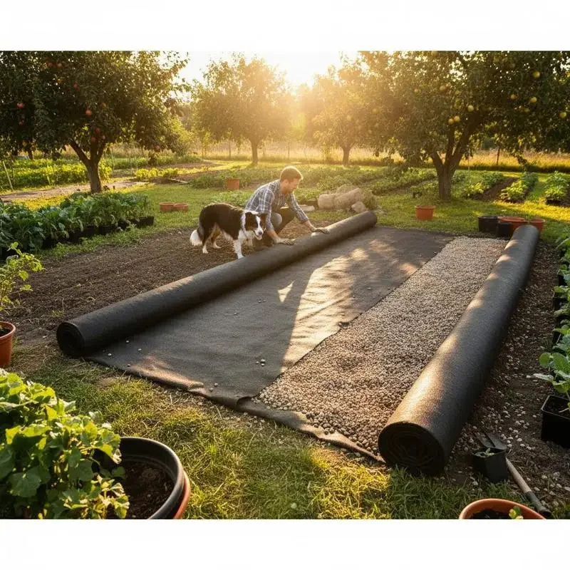 Toile anti-mauvaises herbes 4,6 x 6,1 m, 136 g/m², toile de jardin, barrière contre les mauvaises herbes, couvre-sol, résistance à la traction 120 N (longitudinale) 130 N (largeur), pour parterres, allées, patios, style moderne, toile anti-mauvaises herbes résistante
