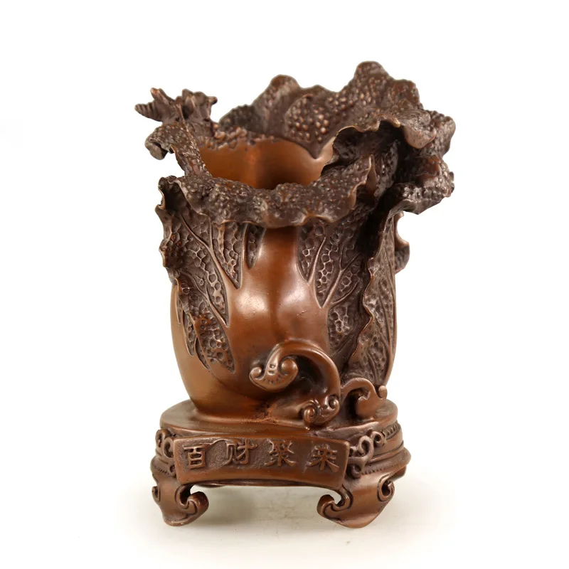 

Art Jiangshan Pure Copper Baicai Julai Pen Holder Purple Office Home Furnishing