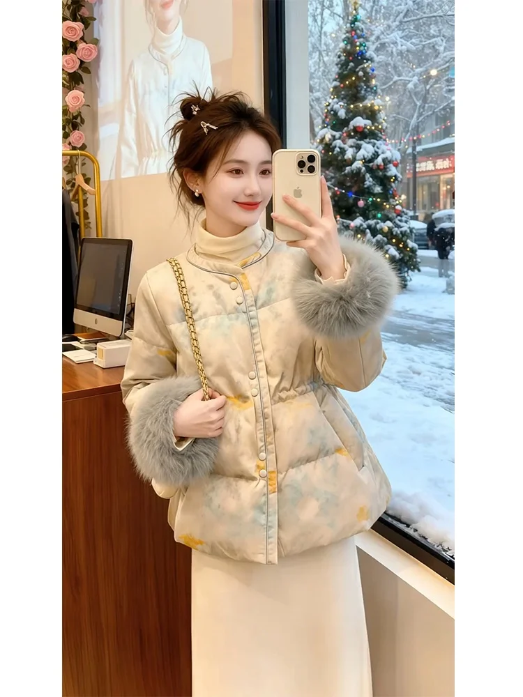 

Korean Sle Floral Embroidery Mid-Length Cotton Jaet Women's Faionable Anti-Aging Winter New Arrival Chinese Sle Coat