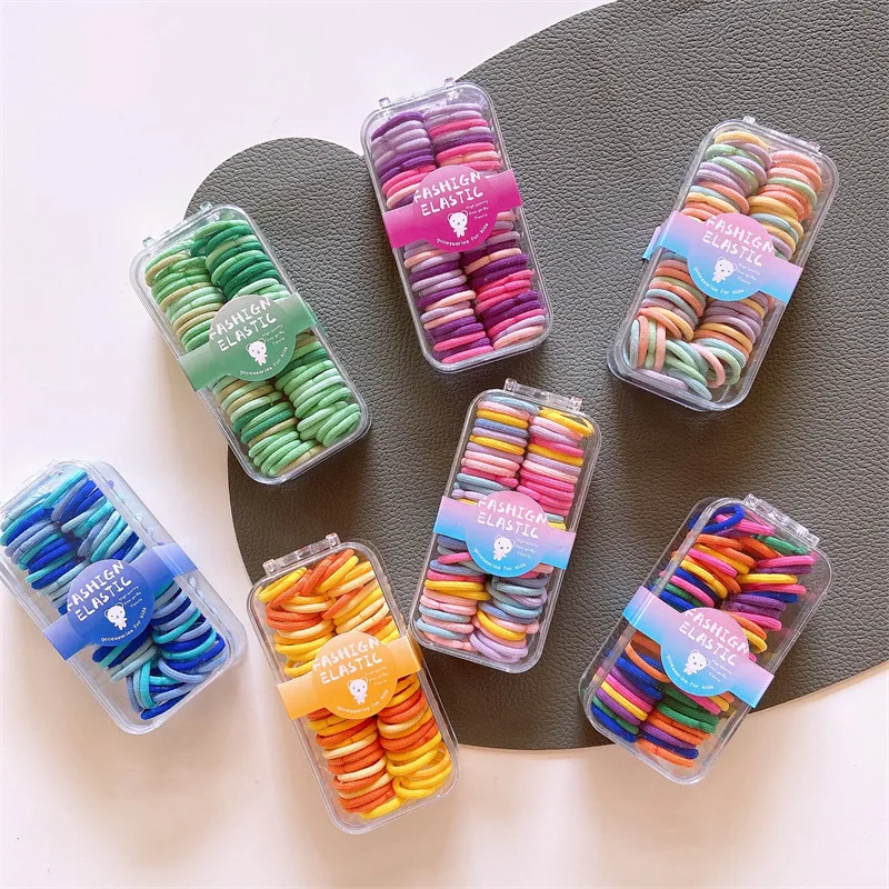 60Pcs/Set Girls Thumb Hair Bands Boxed Head Rope Elastic Rubber Bands Small Hair gum Hair Accessories For Kids Baby Hair Ties