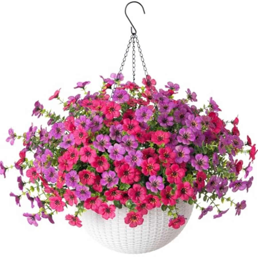 

Искусственные подвесные цветы и растения в корзине для наружного декора: реалистичные, цветные маргаритки из искусственного шелка, устойчивые к УФ-излучению