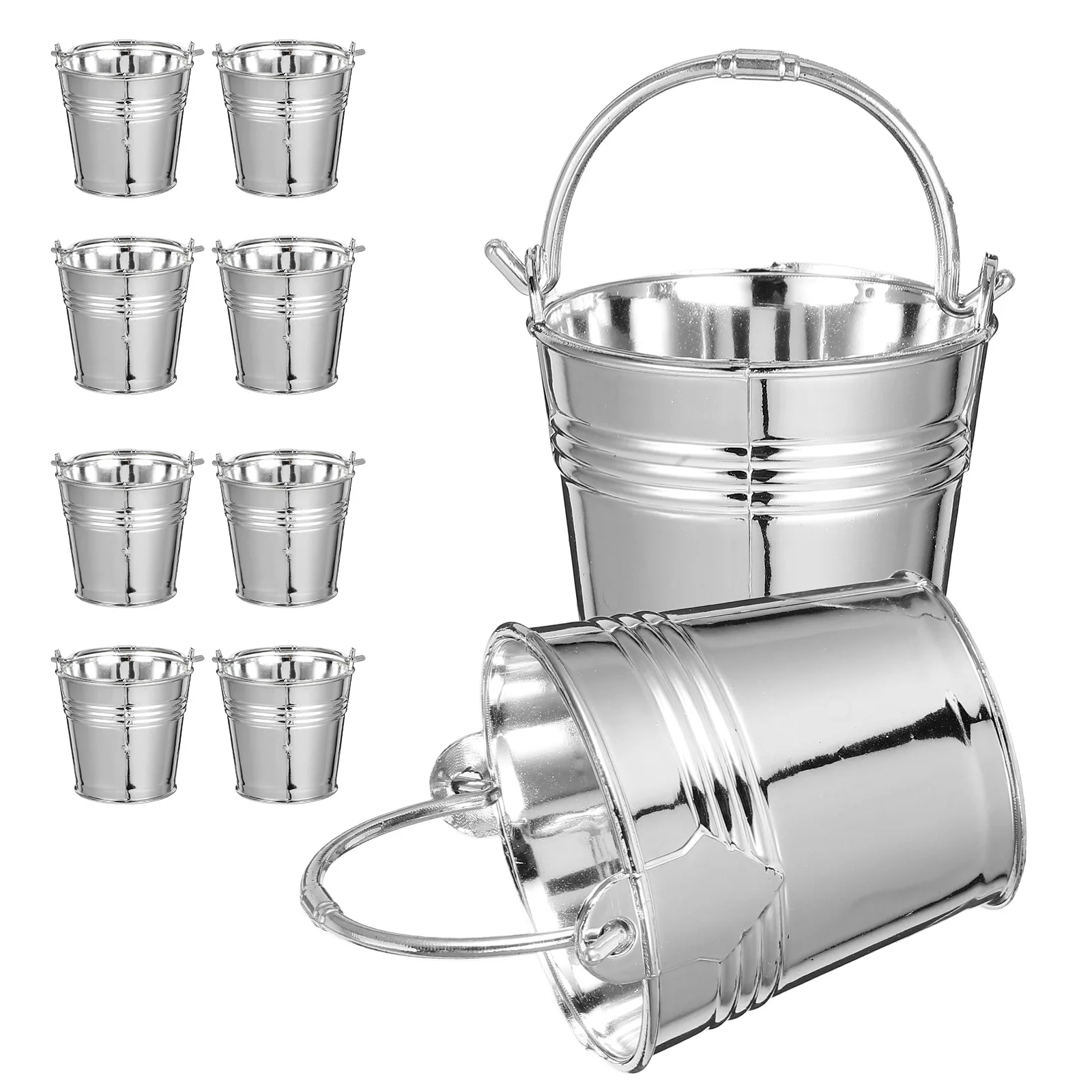 

10 Pcs Simulated Plastic Water Bucket Mini Buckets Keg Dollhouse Pails Small Silver Stationery Supplies Accessories Child