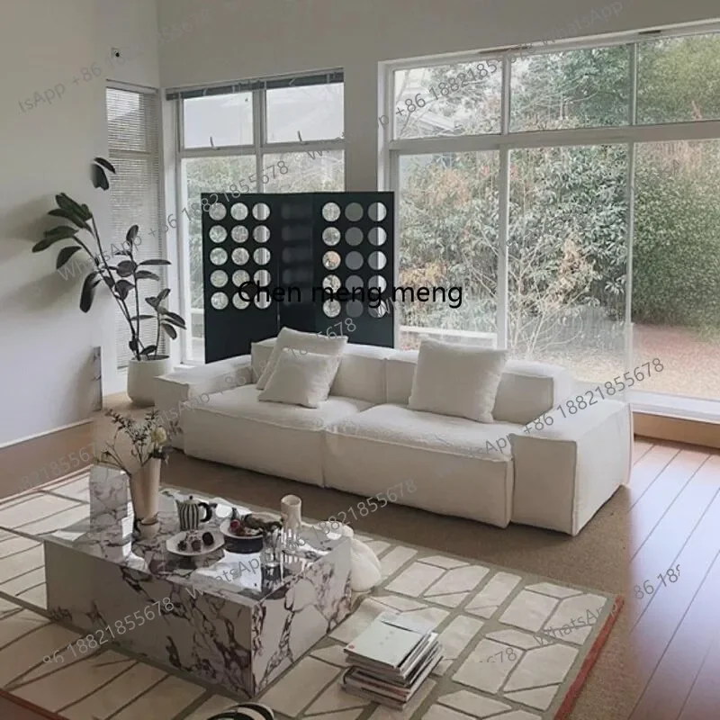 N178 Minimalist cotton and linen tofu block sofa straight row living room new cream wind combination double-sided module