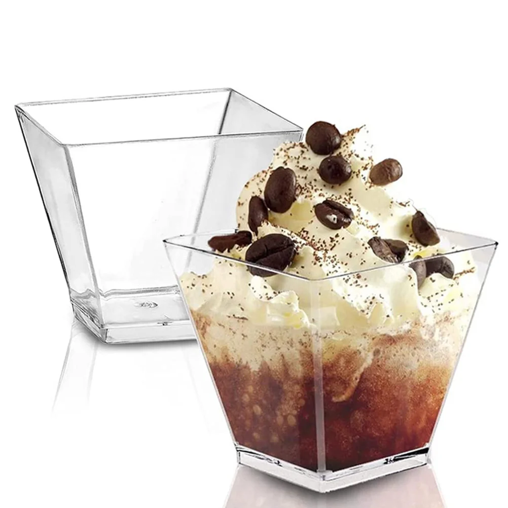 

50 Pcs Dessert Cups Transparent Trapezoid Shaped Mousse Party Yogurt Container Ice Cream Storage Sturdy Decorative