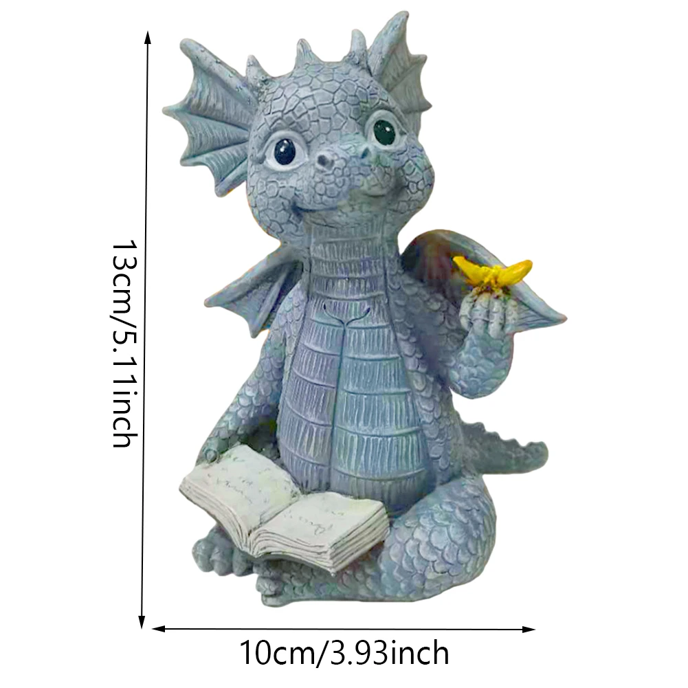 Mini Reading Dragon Statue Resin Amusing Reading Dragon Figurine Creative Dinosaur Meditation Sculpture for Lawn Decor