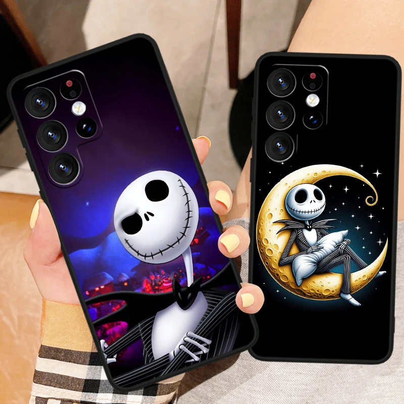 Disney Jack Skellington Anime For Samsung Galaxy S24 S23 S22 S21 S20 FE S10 Ultra Plus Shockproof Soft TPU Black Phone Case