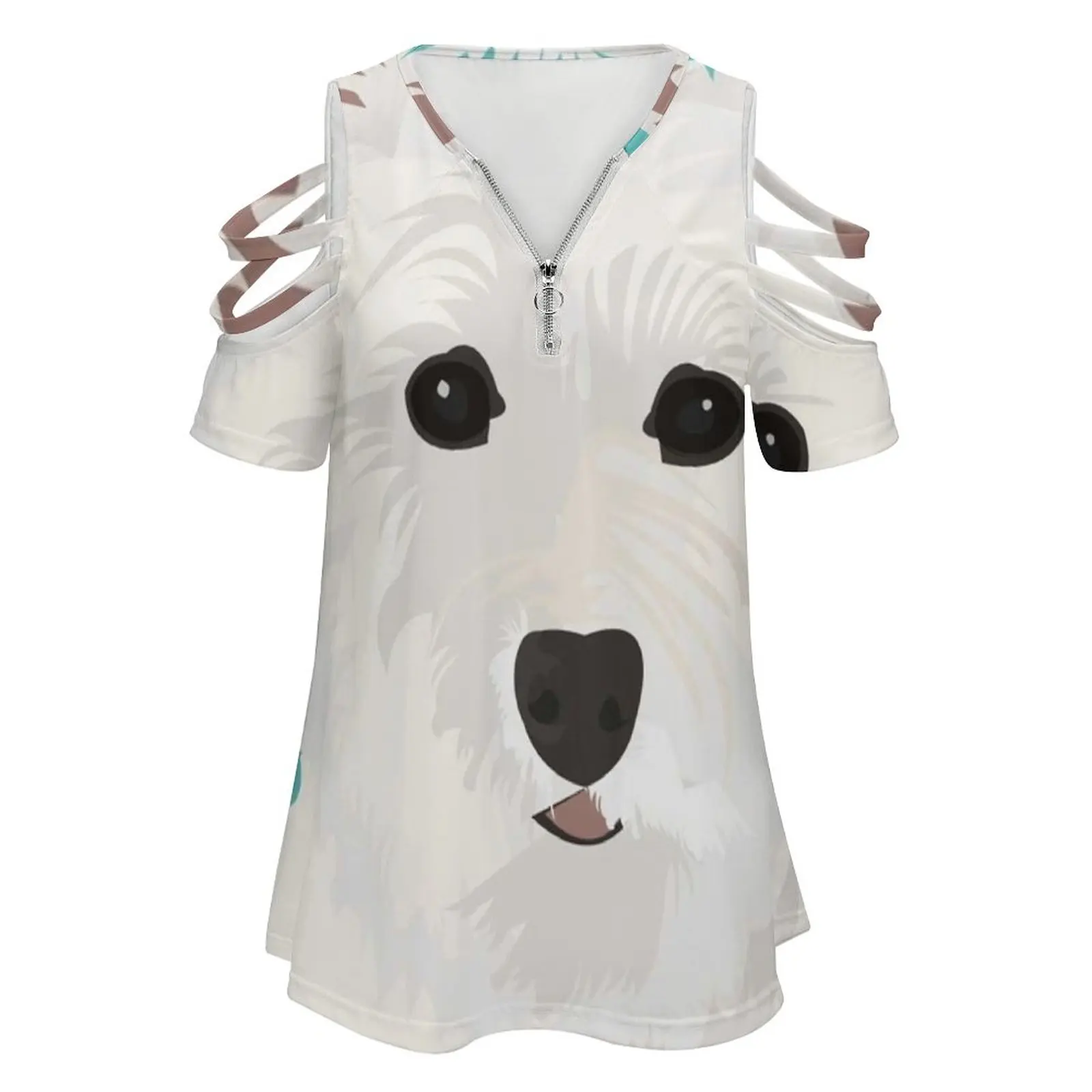 Westie Design Fashion Print Women Ladies Girls T-Shirt Harajuku Round Neck Short Sleeve Tops & Tees Westie Dog Westie Dog Puppy