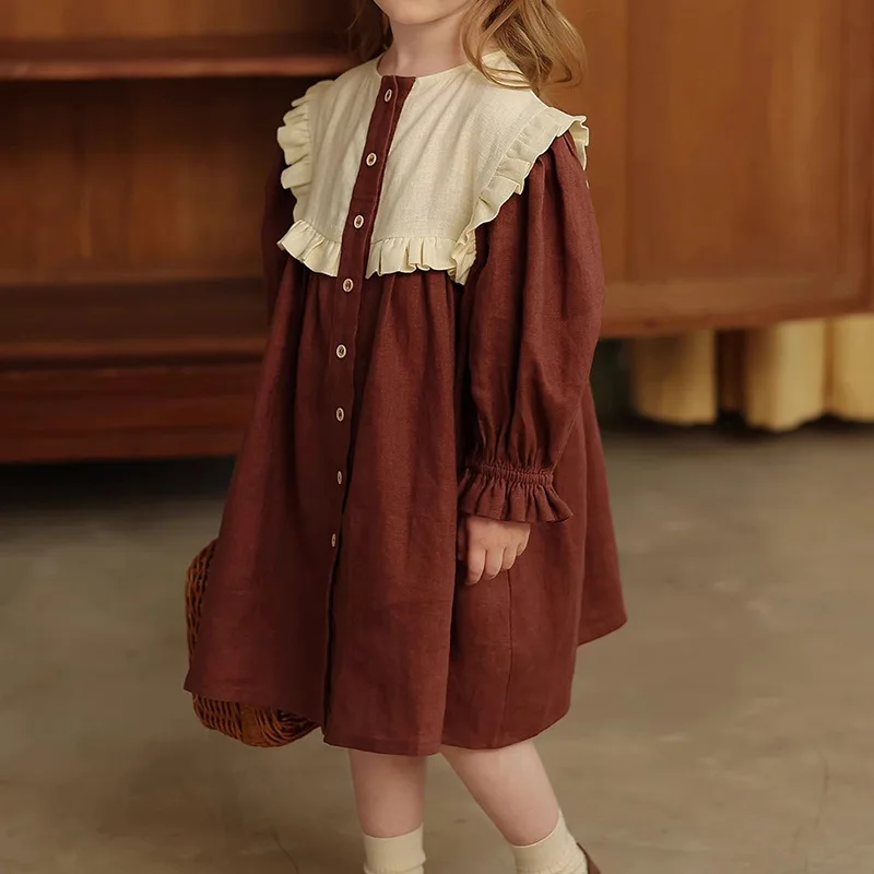 

2025 Autumn New Girls Loose Casual Dress Children Long Sleeve Princess Dress Sweet Cute Baby Girl Party Dress Kids Clothes