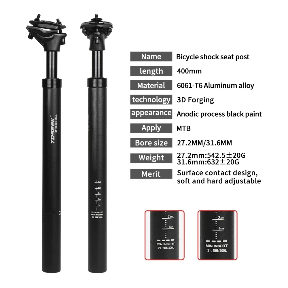 TOSEEK Seatpost Suspension Dropper Mtb 27 2 Bicycle Seat Post Hanging Saddle Tube 31.6 With Shock Absorber Saddle Mountain Bike