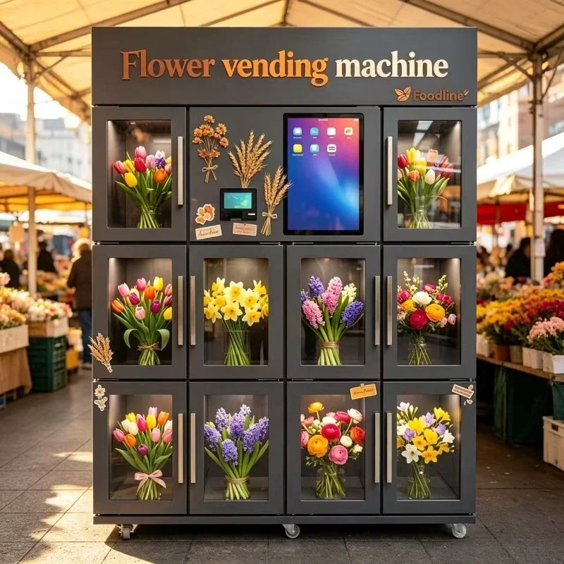 12-Door Refrigerated Flower Vending Locker with SDK Touchscreen Multi-Payment Custom Size Logo Bouquet Vending Machine
