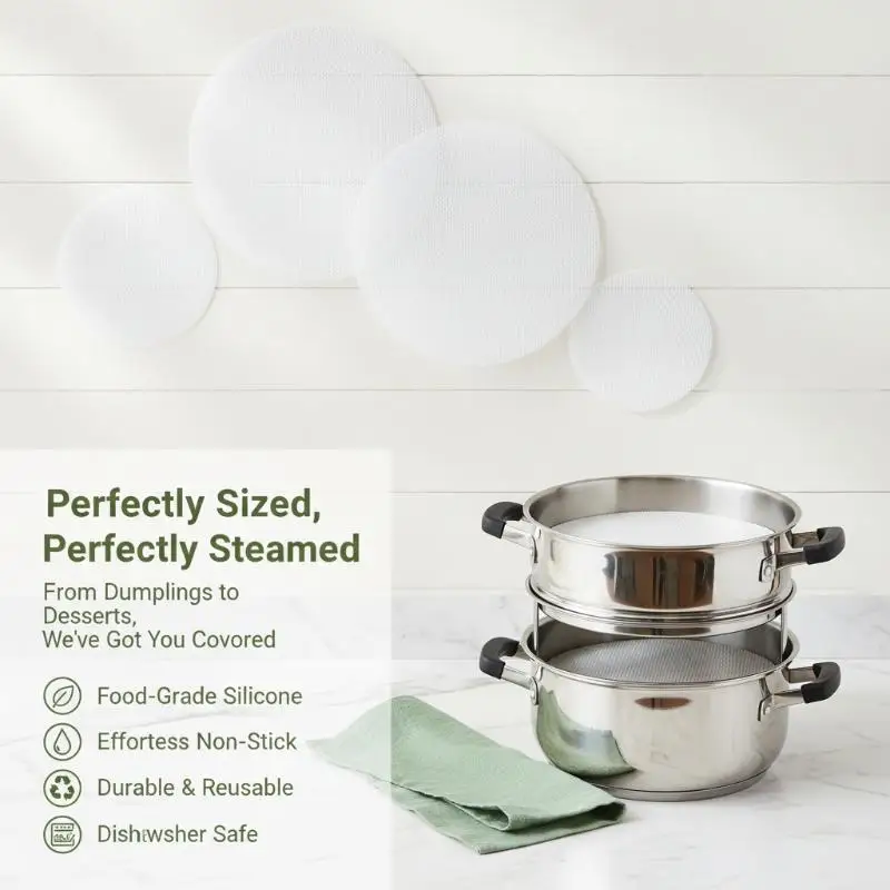 Silicone Steamer Mesh Mats Set 3Pcs 30cm Food Safe Reusable Heat Resistant Pads for Kitchen Steaming Rice Vegetables Seafood
