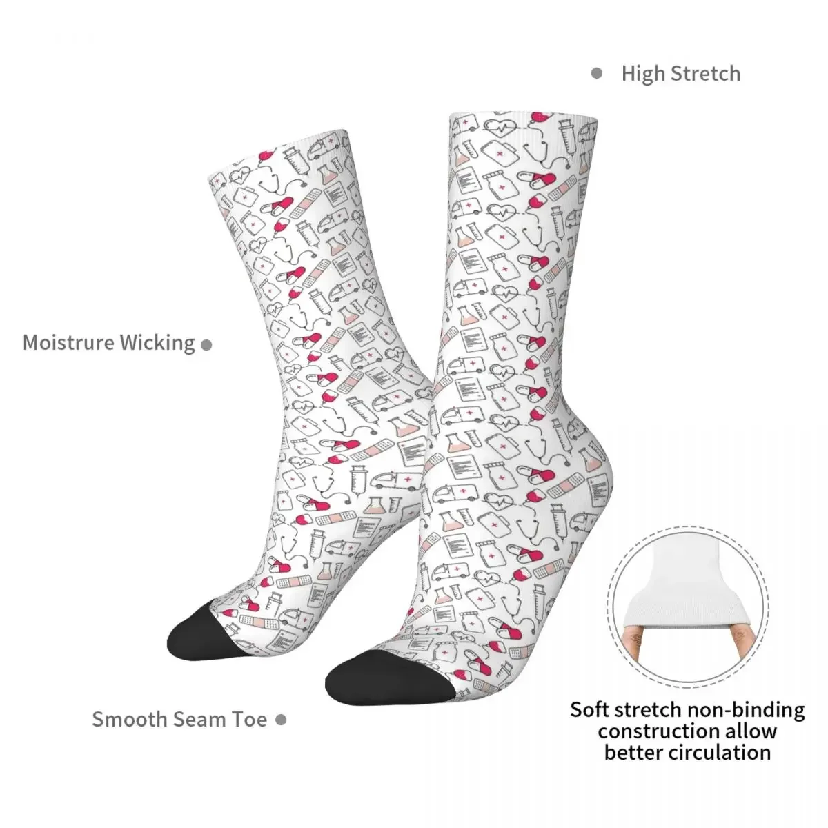 Hospital Medical Pattern - Gift For Healthcare Worker NHS Socks High Quality Stockings All Season Long Socks Accessories