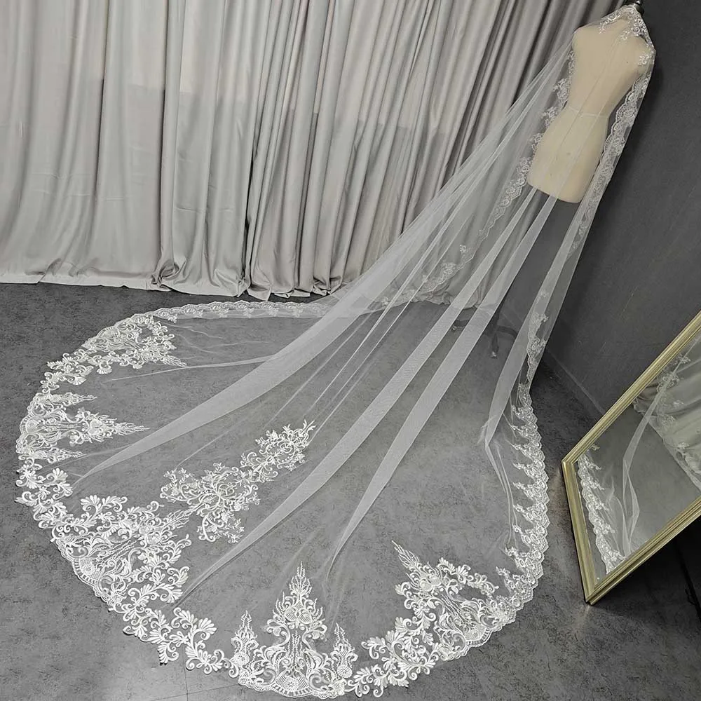 Mantilla Lace Wedding Veil with Hidden Comb 3.5 Meter Long Ivory Bridal Veil High Quality Customized Veil Wedding Accessories