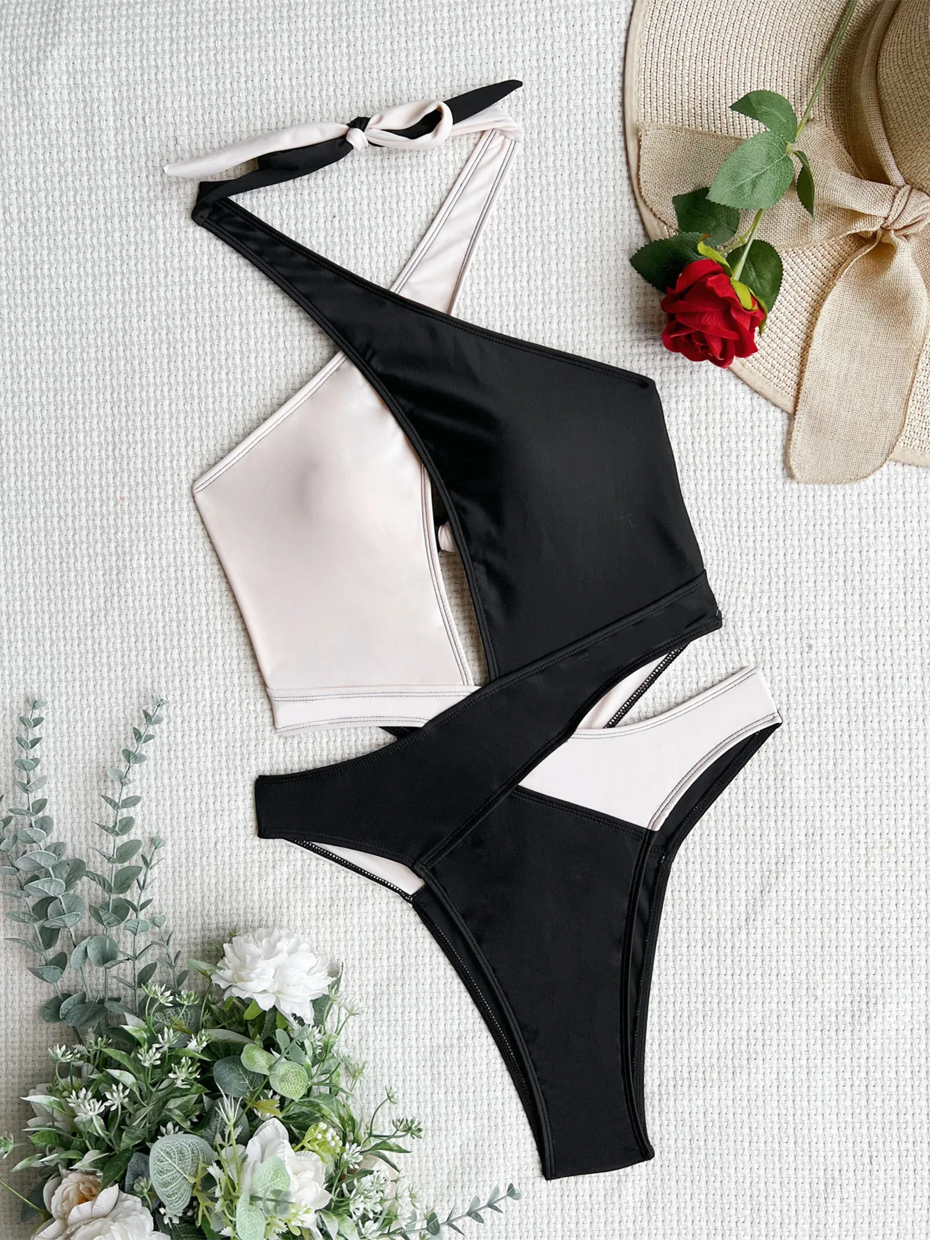 เซ็กซี่ Cross Halter Bandage Patchwork ชุดว่ายน้ํา One Piece ชุดว่ายน้ําชายหาดชุดบอดี้สูท Biquini Tankini ชุดว่ายน้ํา