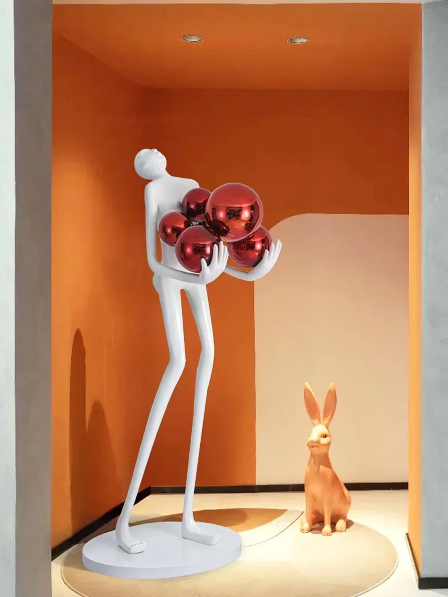 Exhibition Hall Living Room Lobby Large Figure FRP Ornaments Creative Humanoid Sculpture Floor Lamp Ball Designer