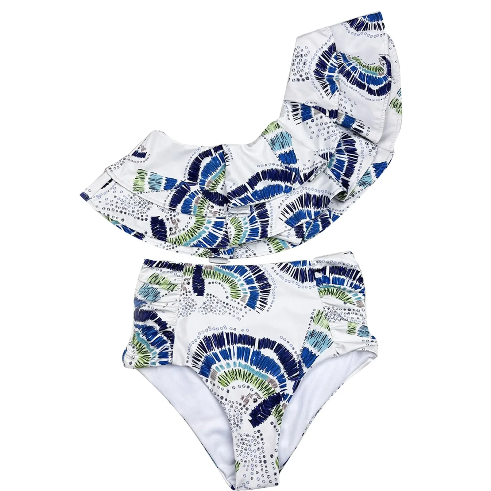 Mode à volants deux pièces Bikini large sangle épaule inclinée taille haute plissé Triangle maillot de bain élégant vacances maillots de bain