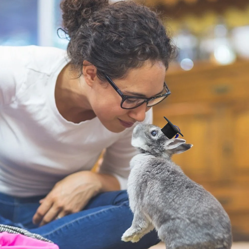 

4Pcs Mini Bachelor Hats Pet Graduation Caps Adjustable Size Small Pet Accessories Kitten Hamster Rabbit Costume