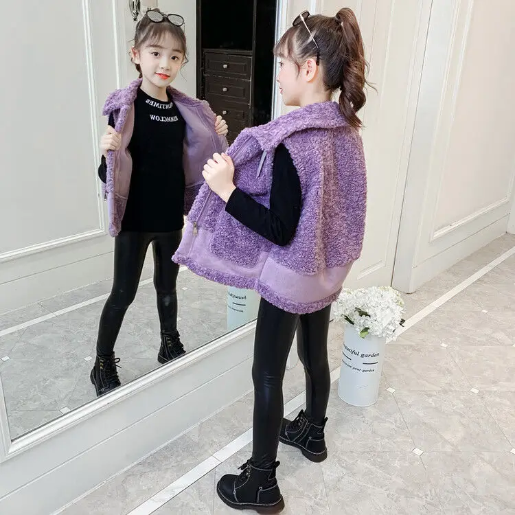 Autumn Winter Baby Plus Velvet Waistcoat Girls Plush Vest Single Breasted V Neck Child Warm Fashion Warm Teddy Hair Coat Q11