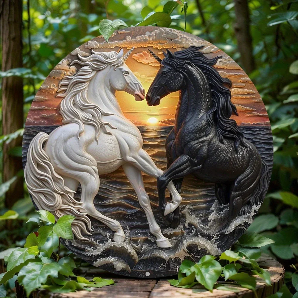 

Horse Themed Wreath Sign, Round Aluminum Metal Decor, Home, Apartment, Living Room, Wall Decoration, Decorative Gift