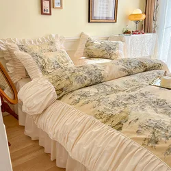Romantic European bedding set literary vintage bed set queen size Princess wrinkle handmade duvet cover set bedroom sheet set