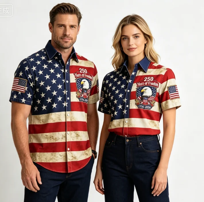 

Personalized USA 250th Anniversary Man Shirts American Flag Eagle Print Independence Day Casual Button Down Tops Clothing