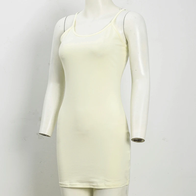 Baumwoll-Spaghettiträgerkleid Damen Basic Schlankes Ärmelloses Minikleid – Detail 6