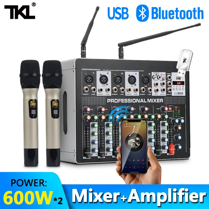 

Applicable to TKL DSP8 7 Channel Mixer Amplifier With Wiress Microphone DJ Sound Mixing Console with USB 48V Phantom Power