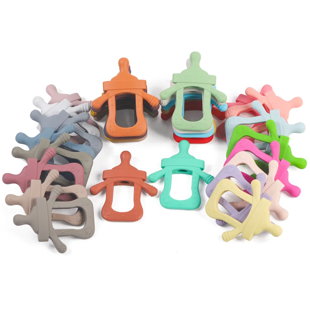 Baby Soft Silicone Teethers Feeding Milk Nursing Bottle Shaped Pacifier Teething Toys for 6-30M Baby Infants 28 Colors