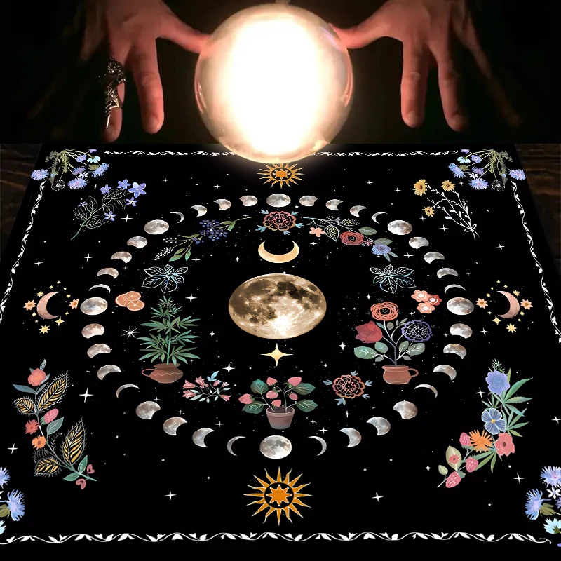 

1PC Moonlight Flower Tarot Card Table Cloth, Altar Card Mat, Witchcraft Astrology Supplies Decorative Card Mat