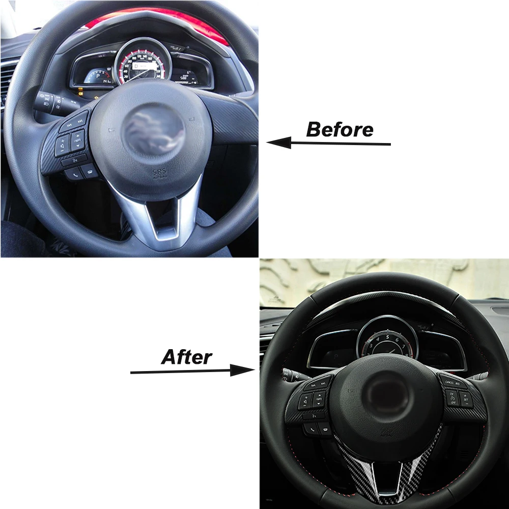 Carbon Fiber ABS Car Steering Wheel Trim Cover For Mazda 3 Axela BM BN 2014 2015 2016 Interior Moulding Decorative Trim