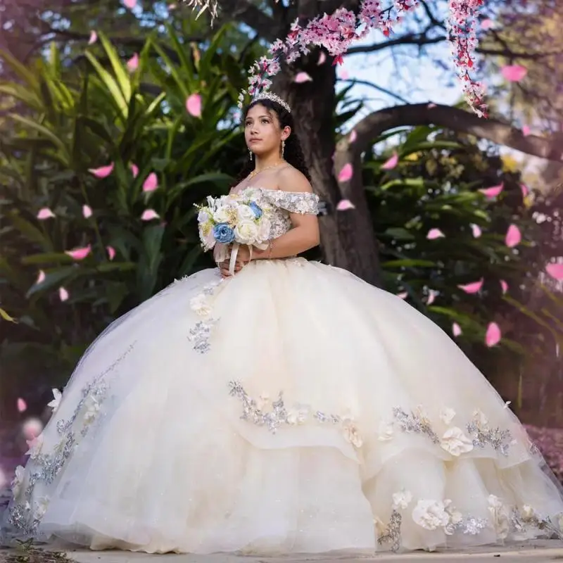 

Champagne Quinceanera Dresses Layers Appliques Ball Gown Sweet 15 16 Prom Dress Birthday Party Wear Pageant Miss Gala Customize