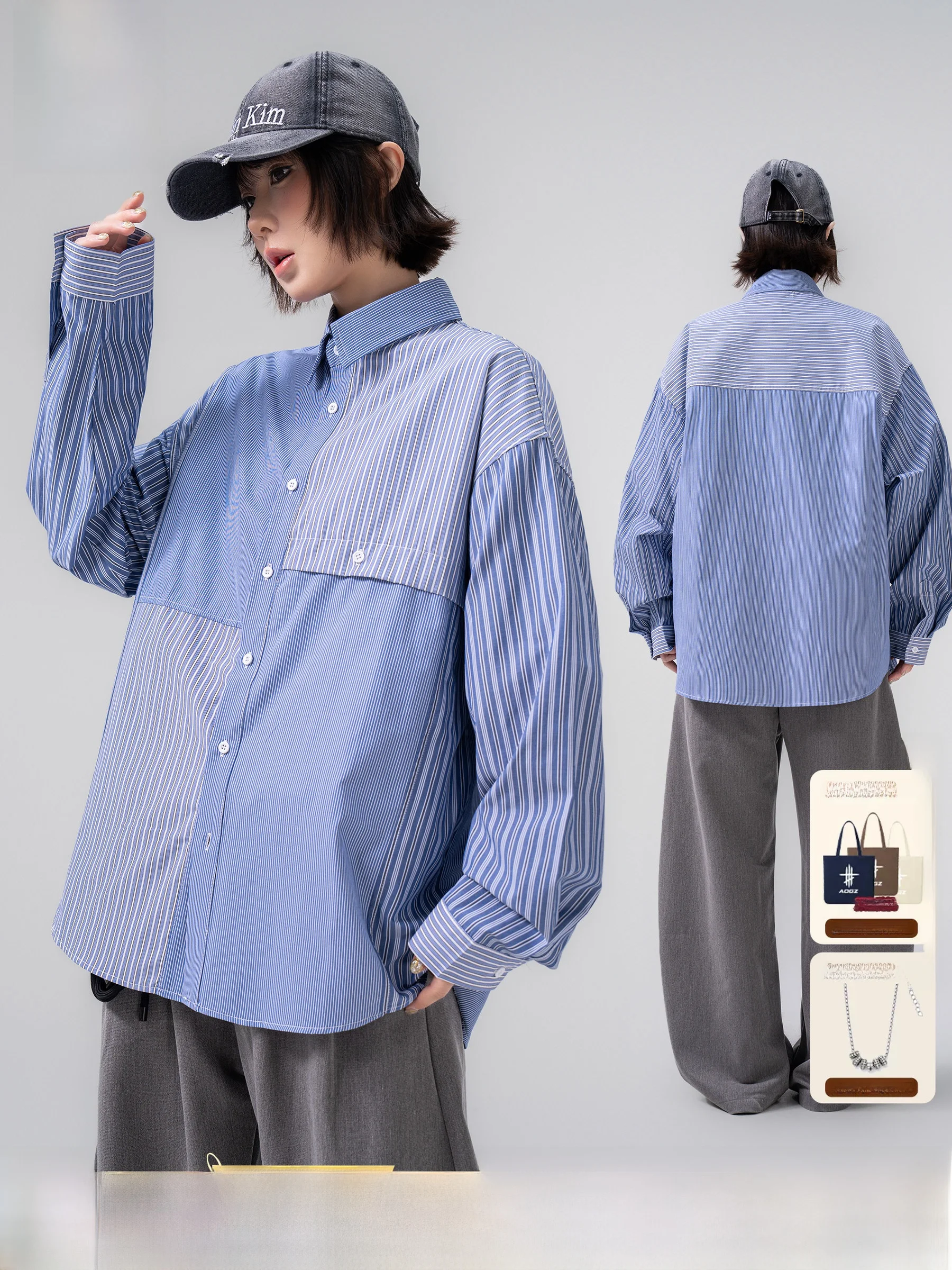 Color Block Striped Shirt Casual Long Sleeve Unisex Spring New Design Cotton Polyester Blend Fashionable Outerwear Coat