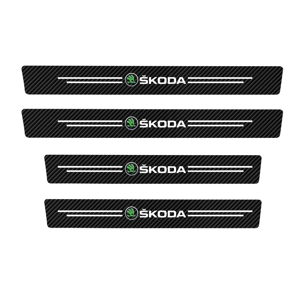 4Pcs New Leather Carbon Fiber Car Door Sill Threshold Protector Stickers For Skoda Octavia 2 A5 A7 Superb 3 Fabia 2 Karoq Rapid