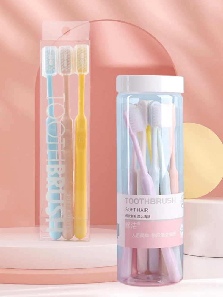 YS00012-فرشاة أسنان على شكل دلو للوجه المبتسم بلون الحلوى، فرشاة أسنان ناعمة ذات شعيرات معكرون للزوجين