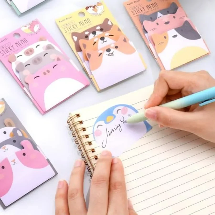 Simpatiche foglietti adesivi Confezione da 6 270 fogli Note adesive per animali dei cartoni animati Kawaii con mini forme di animali per uso scolastico, casa e ufficio S