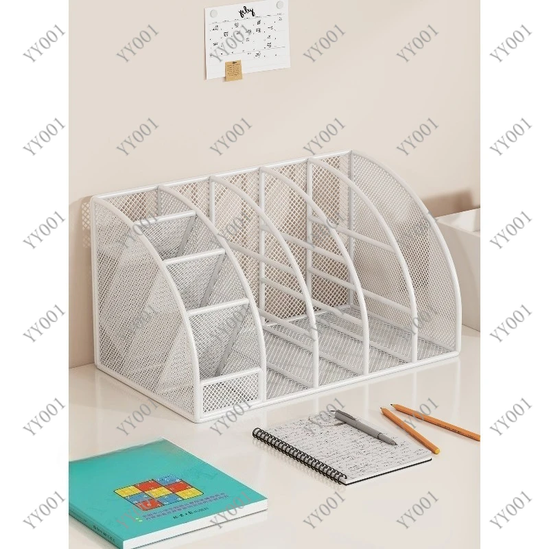 Desktop 2-In-1 Book Stand & Pen Holder Vertical File Storage Rack for Student Office Supplies