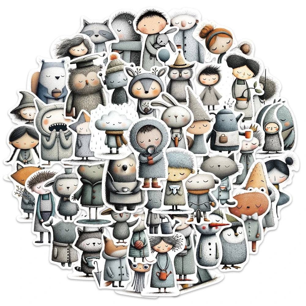 

50 шт. стикеров с персонажами в грустном настроении для декоративных чехлов для телефонов, ноутбуков, кружек, скейтбордов, персонализированные наклейки