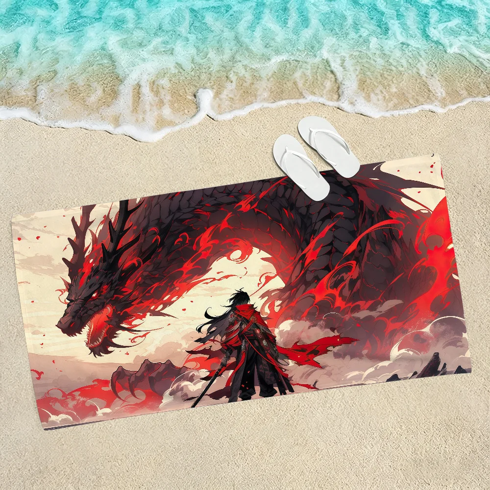 Anime Dragon Beast Towel Soft Lightweight Anti-Sand Large Beach Towel Quick-Drying Bath Sports Family
