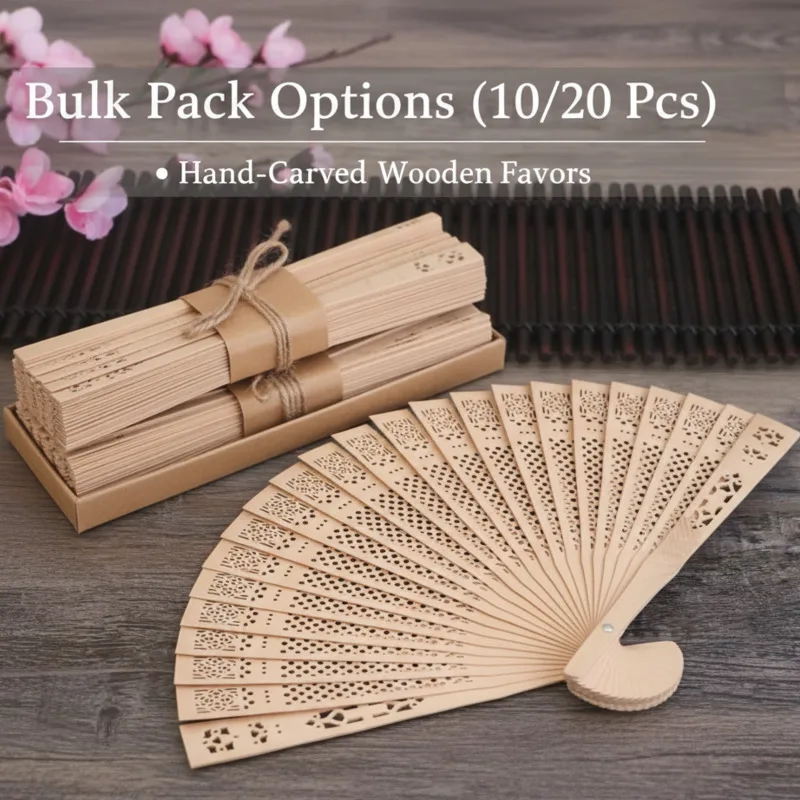 10/20pcs 8 Inch Natural Hollow Carved Wooden Folding Fan Lightweight Portable Hand Cooling Fan Wedding Favor Bridal Shower Gift