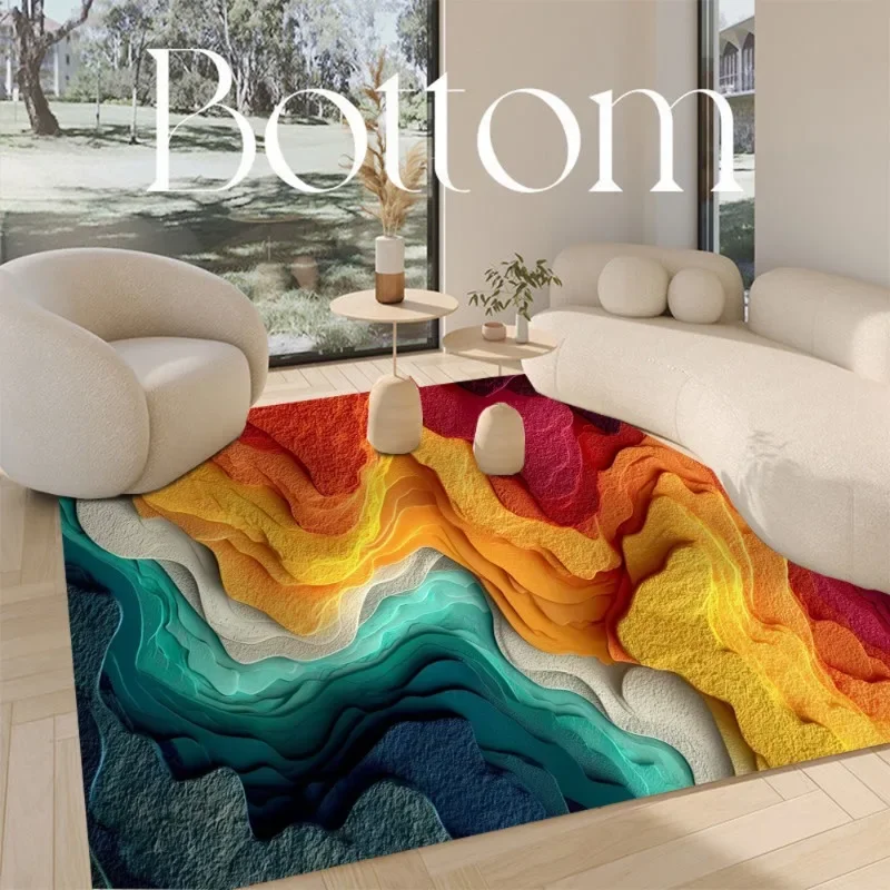 Marble Patterned Large Carpet Visual 3D High-end Feeling Light Luxury Floor Mat Living Room Bedroom Winter Warmth Anti Slip Mat
