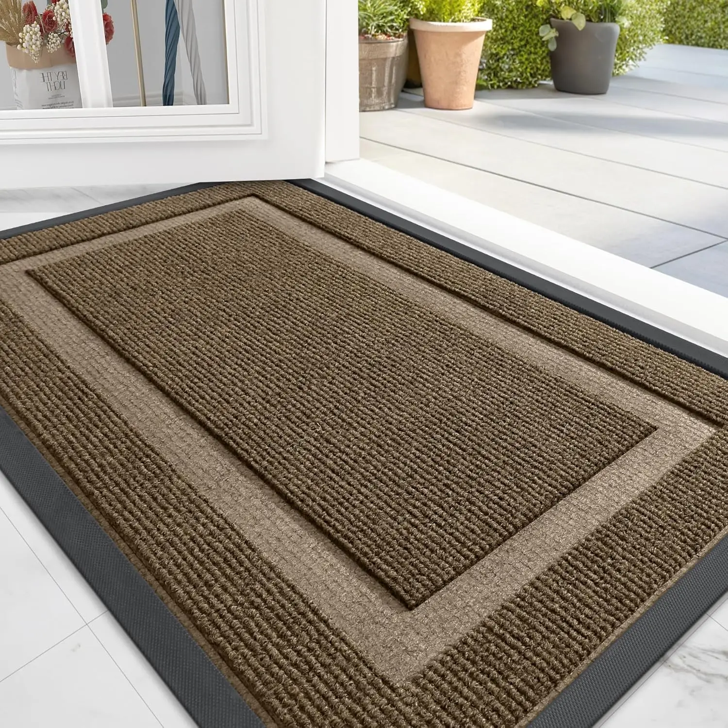 Front Door Mat Indoor Outdoor Entrance, Waterproof All-Season, All-Weather Doormat, Sturdy Natural Rubber, Fade Resistan