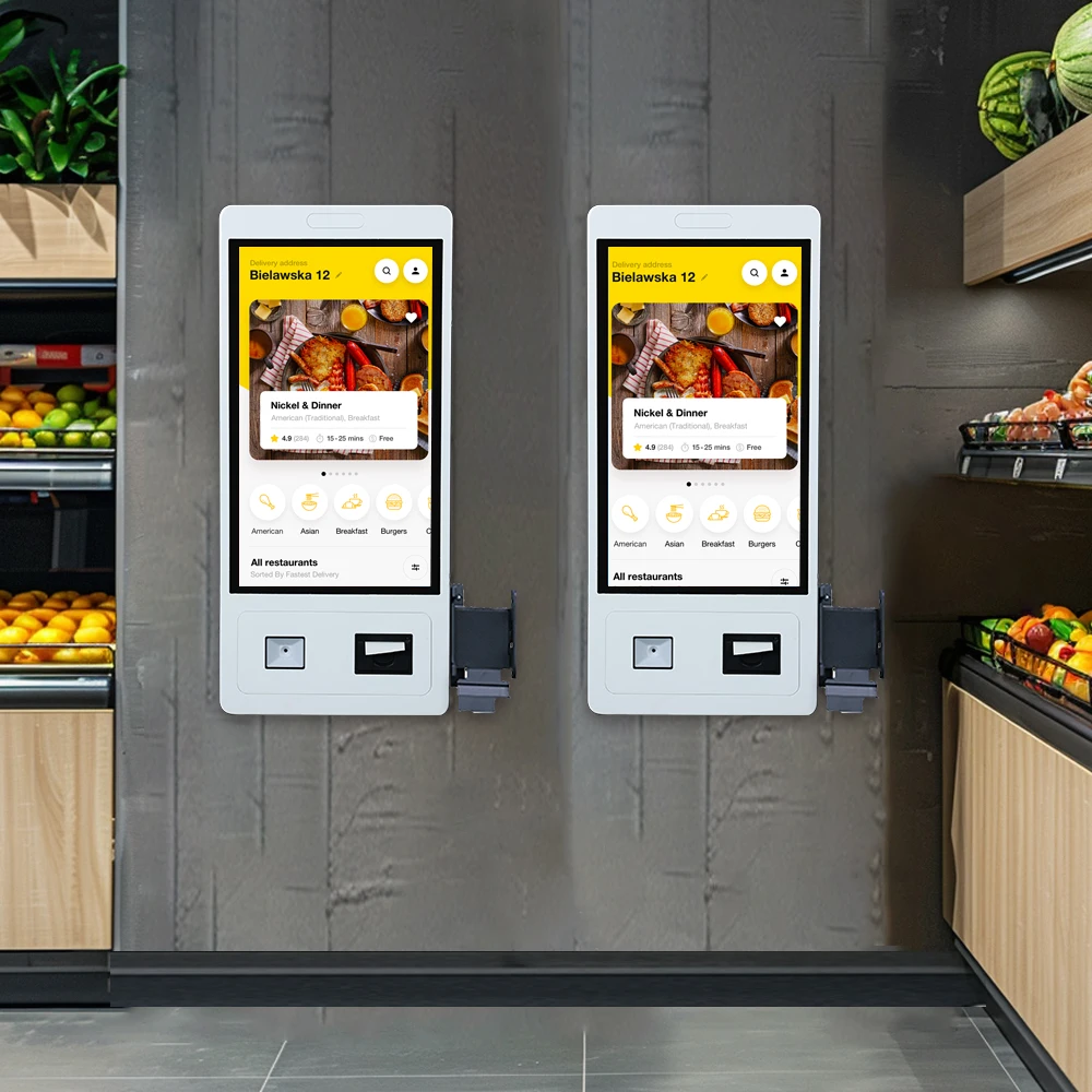 

Fashionable 21.5 23.8 27 32 Inch Reader Scanner Camera Touch Screen Android Linux Self Payment Kiosk For Supermarket Checkout