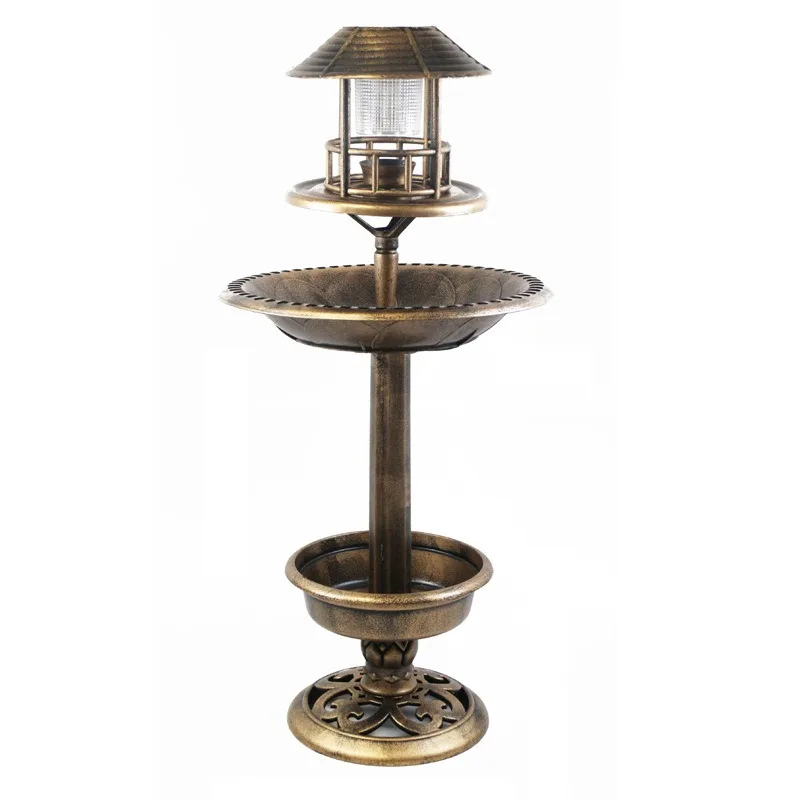 

Outdoor Garden Antique Solar Bird Bath with LED Light Plastic Bird Feeder Bird Hotel