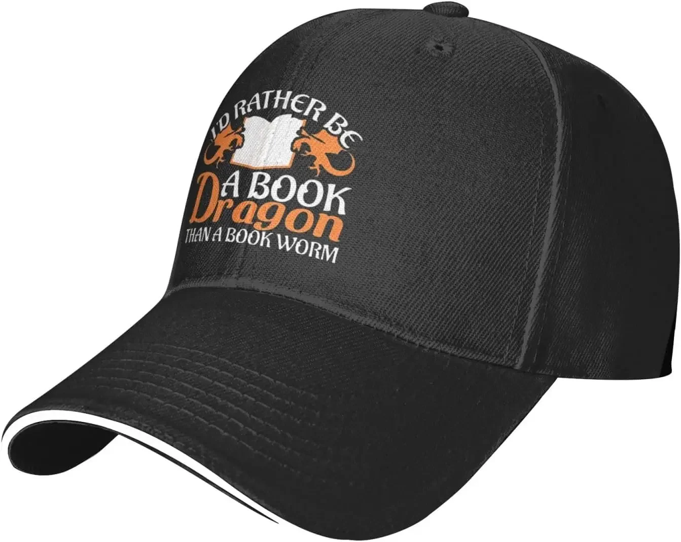 I'd-Rather-Be-A-Book-Dragon-Than-A-Book-Worm-Baseball-Cap, Mens Vintage Snapback Hats Trucker Hats Dad Hat Black