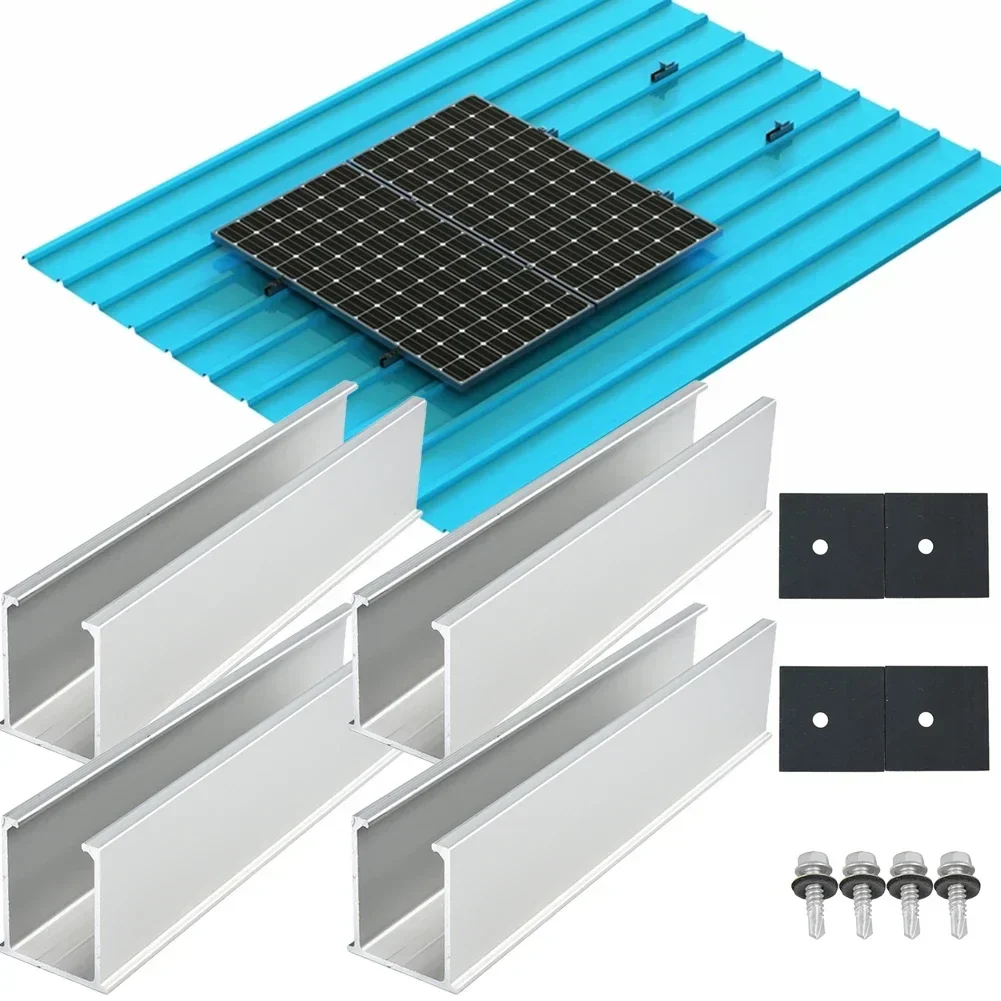 4pcs Solar Panel Guide Rail Aluminum Bracket PV Rail Fastening Module Trapezoidal Roof Mount Pv Solar Mounting Rail 20cm