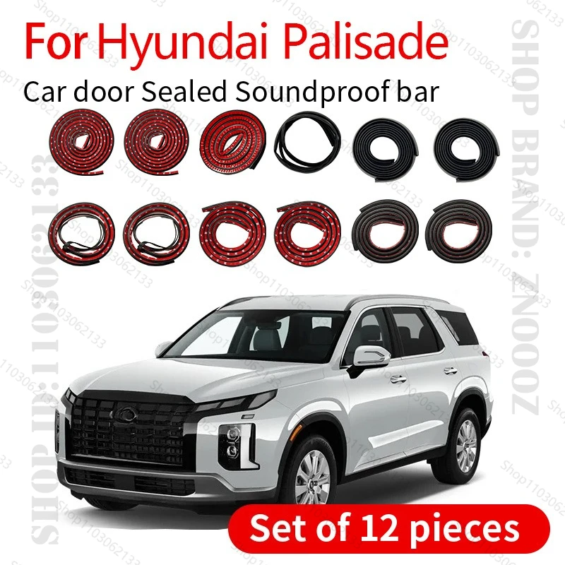 For Hyundai Palisade Car Door Seal Strip Rubber Double Layer Sealing Protector Soundproof Strip Dustproof Seal Strip 12PCS Set