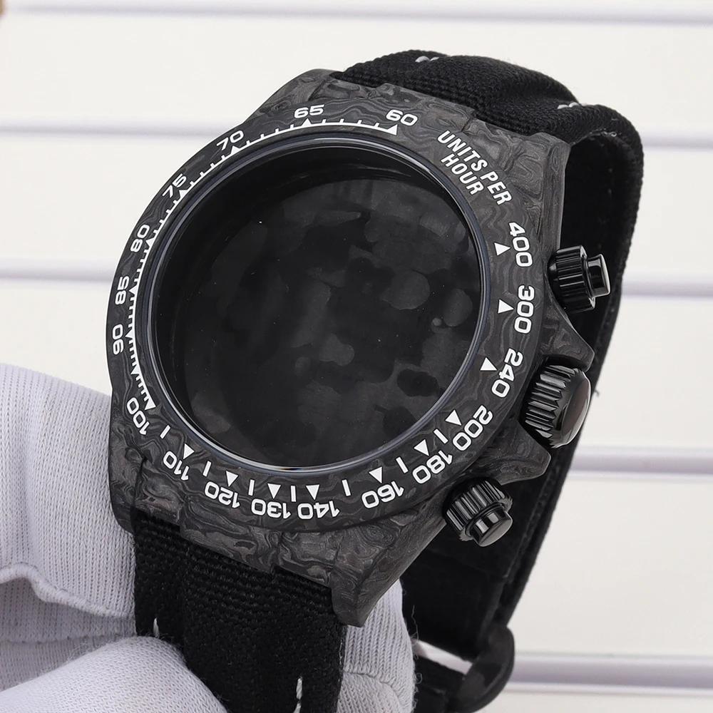 Luxury Carbon Fiber Watch Case With Canvas Strap Sapphire Crystal Glass For Daytona Mod Miyota OS20 Movt Waterproof Watch Parts