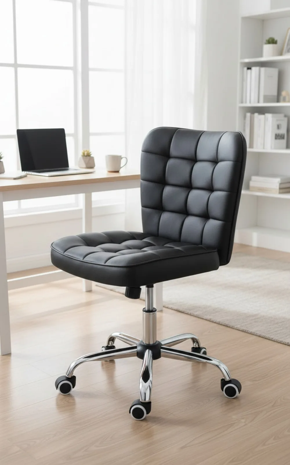 

Modern Armless Office Chair with Adjustable Height and Wheels for Home or Office, Black